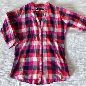 Vintage Coupe Collection 3/4 sleeve plaid button up shirt fits Size Small